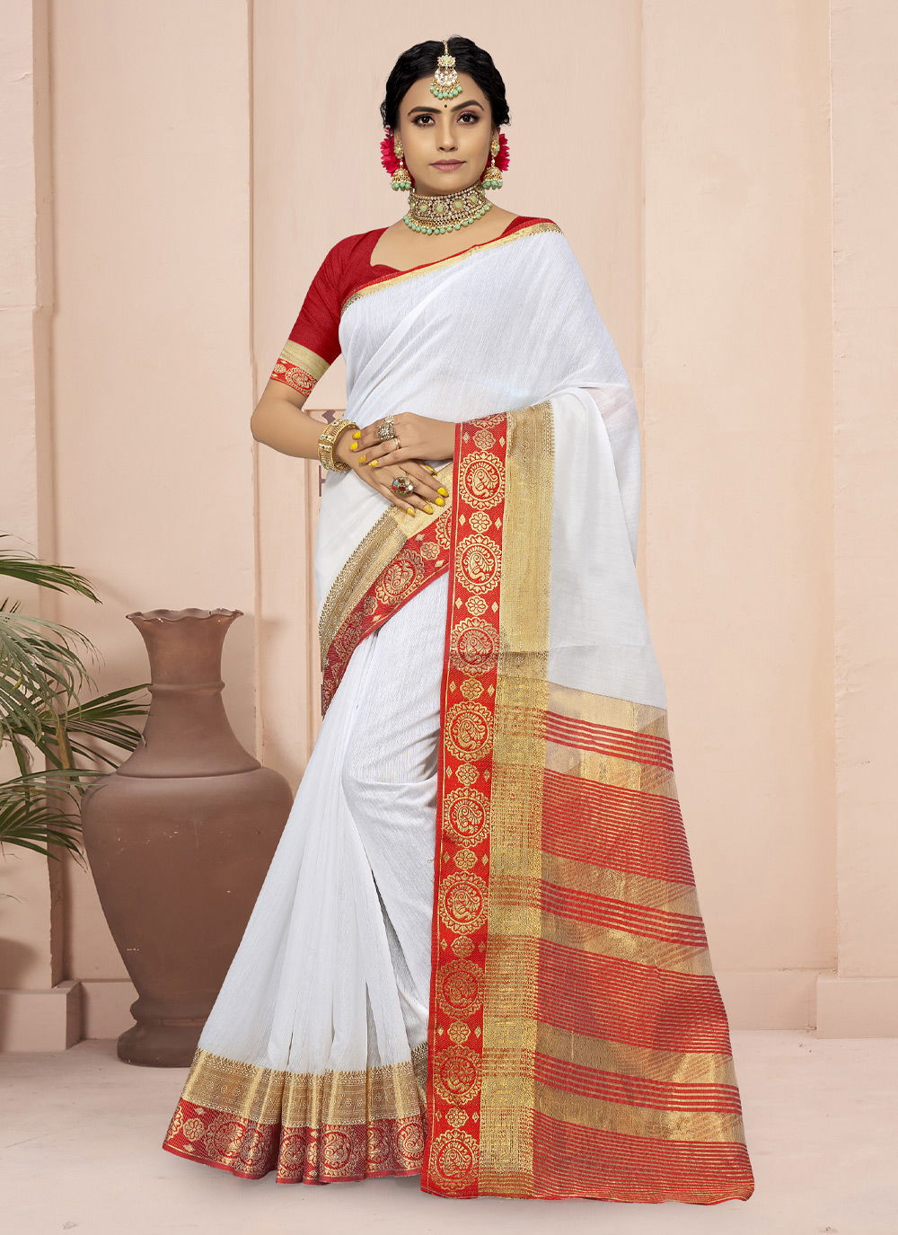 Sangam Red Chili Fancy Festive Wear Cotton Latest Saree Collection